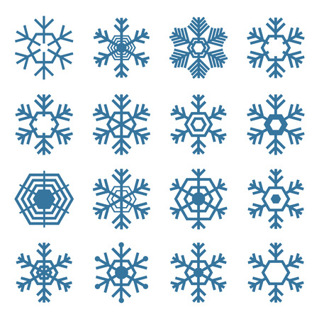 Set of sixteen snowflakes isolated on a white backgroundのイラスト素材