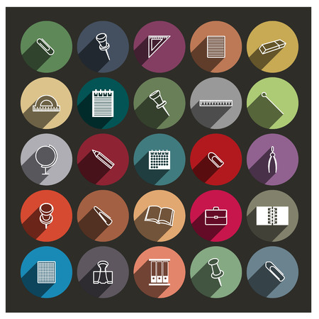 Set of twenty five icons Chancellery with a long diagonal shadow, vector illustration.のイラスト素材