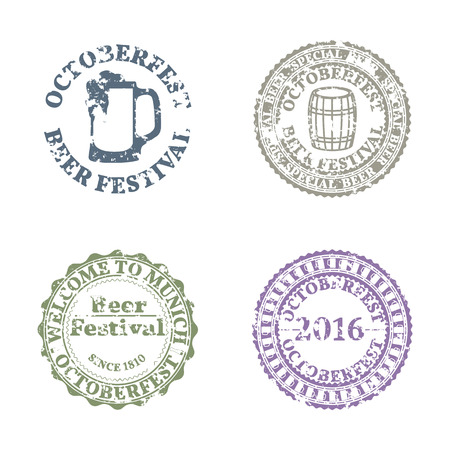Set of four grunge emblems Oktoberfest, vector illustration.のイラスト素材
