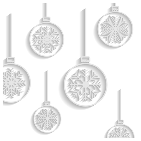 Background image of white snowflakes in Christmas toys, vector illustration.のイラスト素材