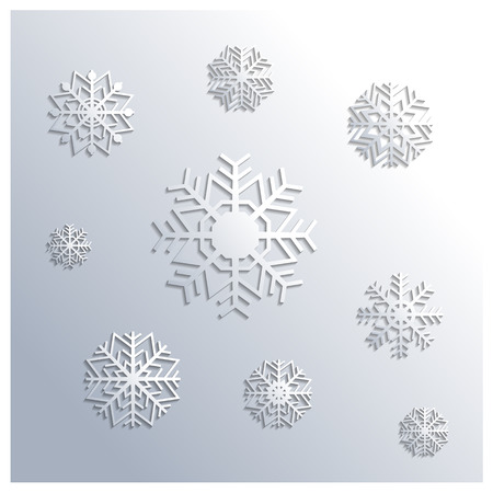 Background from a set of white snowflakes with long shadows, second part vector illustration.のイラスト素材