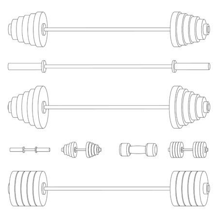 A set of sports equipment from thin lines, illustration.のイラスト素材