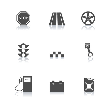 Set auto icons with a mirror reflection first part, illustration.のイラスト素材