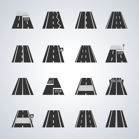 Icons of the road  with  markings and road signs, illustration.のイラスト素材