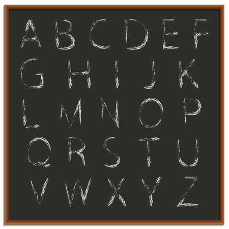Vector illustration of chalk hand drawing alphabet on a blackboard background.のイラスト素材