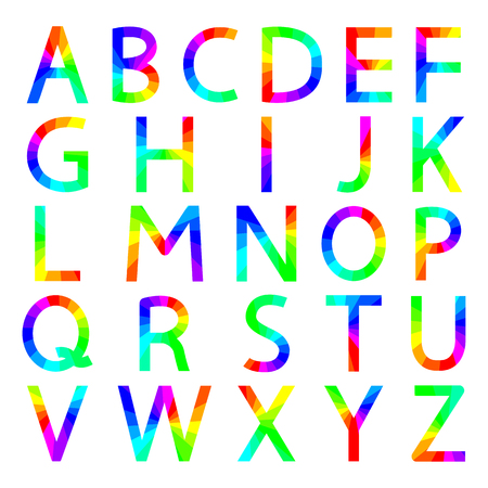 Rainbow letters with square corners of the English alphabet, vector illustration.のイラスト素材