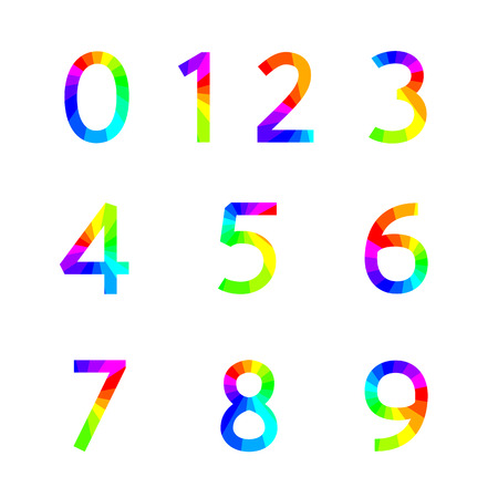 Rainbow numbers with square corners from zero to nine, vector illustration.のイラスト素材