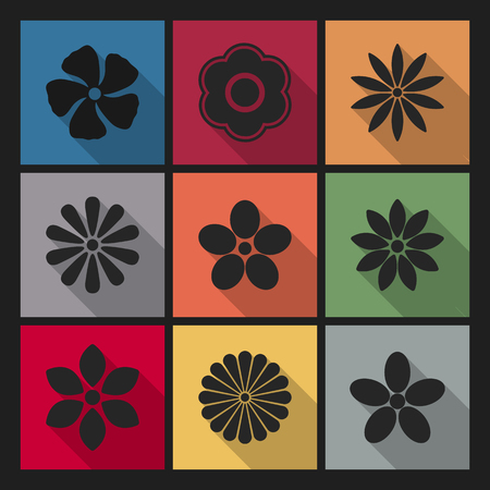 Icons flowers with long diagonal shadow first setのイラスト素材
