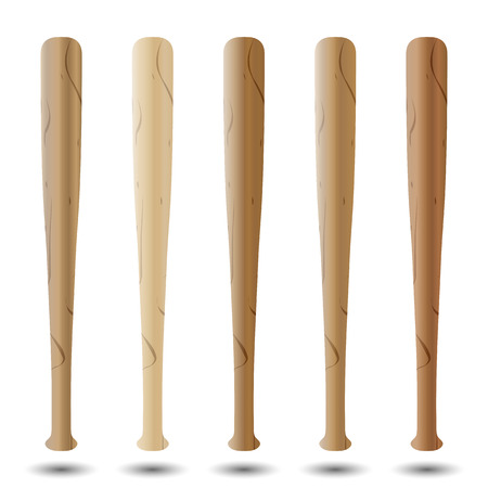 Set of realistic baseball bats of various types of wood isolated on white backgroundのイラスト素材