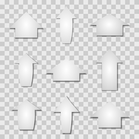 Set of white arrows isolated on grey background, vector illustration.のイラスト素材