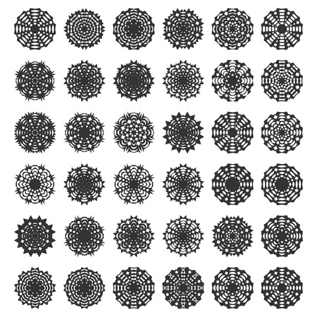 Set paper snowflakes, isolated on a white background. Graphic material and design elements to decorate Christmas cards, backgrounds, posters, vector illustration.のイラスト素材