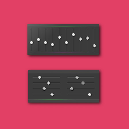 Graphic equalizer with a set of sliders and stylish steel buttons. Design web interface elements,...