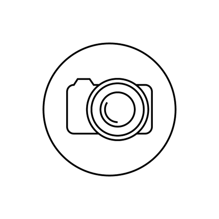 Round contour icon camera of thin lines, isolated on white background, digital device design element, vector illustration.のイラスト素材