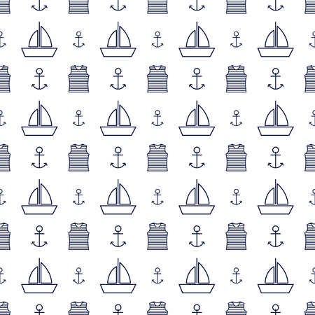 Nautical background, seamless texture with a sailor striped vest and a anchor, vector illustration.のイラスト素材