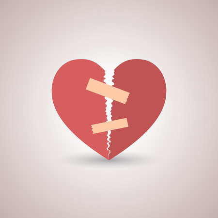Icon red, paper, broken heart with shadow, flat style, isolated on a light background, vector illustration.のイラスト素材