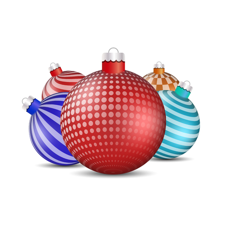 Toys and decorations for the Christmas tree on a white background, vector illustration. Set of design elements for greeting cards, New Year banners.のイラスト素材