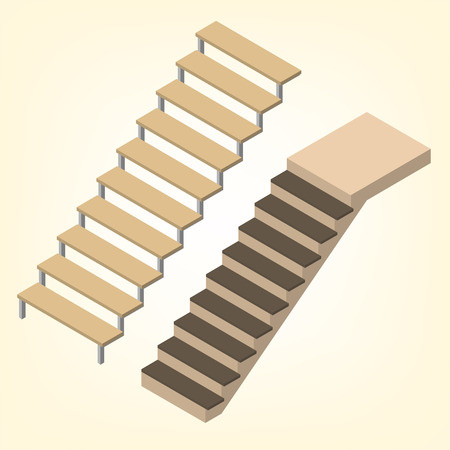 Flight of stairs isolated on white background. Element of design the interior and architecture. Flat 3D isometric styleのイラスト素材