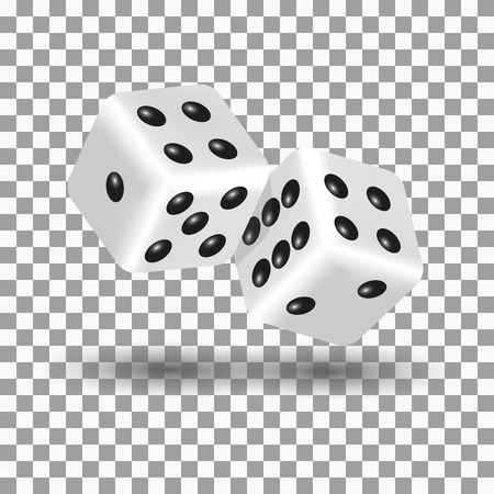 White dice with black dots and shadow. Sport icon in 3D style, vector illustration.のイラスト素材