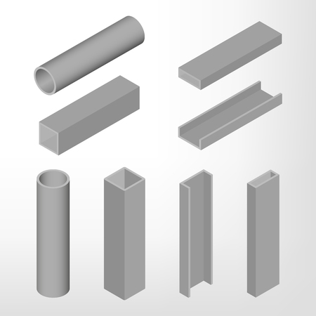 Steel beam isolated on white background. Design elements for the construction and reconstruction. Flat 3D isometric style, vector illustration.のイラスト素材