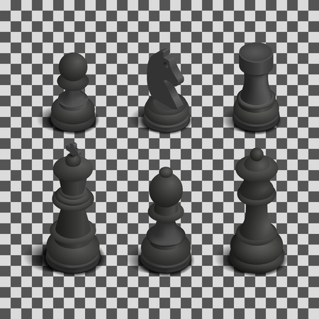 Photo realistic black chess pieces. 3D isometric style, vector illustration.のイラスト素材