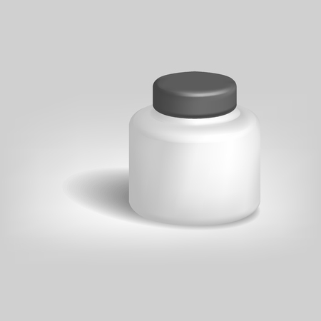 White empty jar with black cap, isolated on white background with shadow.のイラスト素材