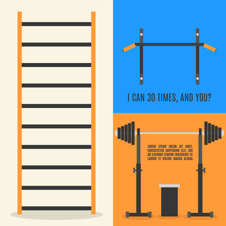 Set of sports equipment items. Flat elements design for gym and fitness, vector illustration.のイラスト素材