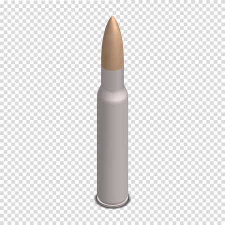 Photorealistic cartridge with a bullet isolated on white background. Design element firearms. 3D isometric style, vector illustration.のイラスト素材