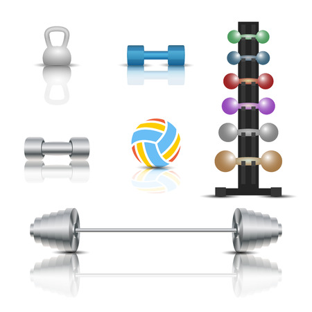 Realistic sports and game icons with shadow and mirror reflection. Isolated on a white background and vector illustration.のイラスト素材