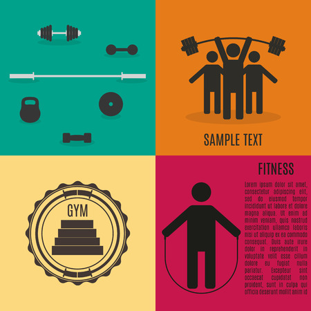 Set of sports equipment items. Flat elements design for gym and fitness, vector illustration.のイラスト素材