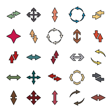 Set of colored arrows with a black stroke. Flat style, vector illustration.のイラスト素材