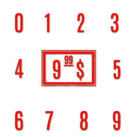 Set grunge numbers from zero to nine for price tags, isolated on white background, vector illustration.のイラスト素材