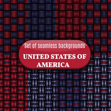 Set of abstract backgrounds in american colors. Seamless pattern with traditional symbols, vector illustration.のイラスト素材