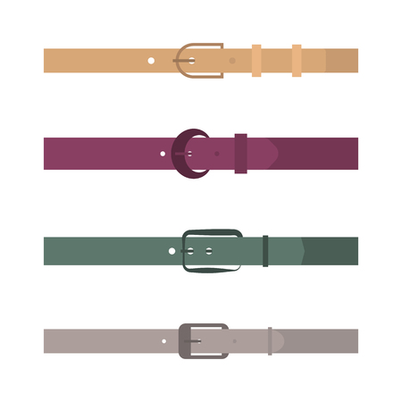 Set of different colored belts isolated on white background. Element of clothing design. Flat style, vector illustration.のイラスト素材