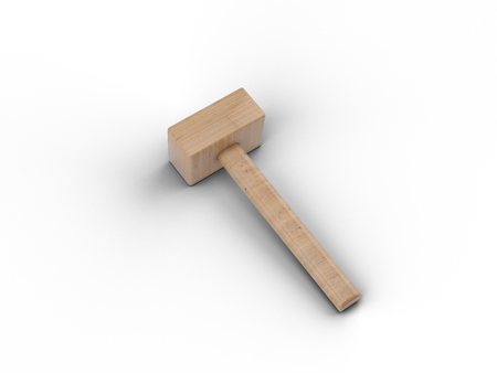 Wooden hammer isolated on white background. Element of the design of the working tool, 3D render.の写真素材