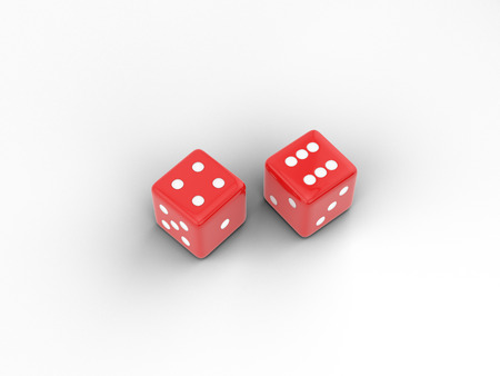 Plastic dice isolated on white background, 3D render.