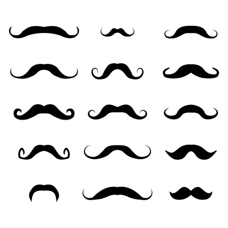 Set of different mustaches, black silhouettes on white background, vector illustration.のイラスト素材