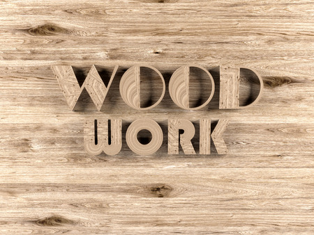 Wooden background with text of woodwork, 3D render.の写真素材