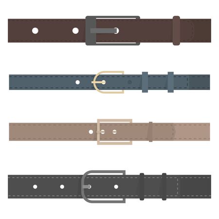 Set of different colored belts isolated on white background. Element of clothing design. Flat style, vector illustration.のイラスト素材