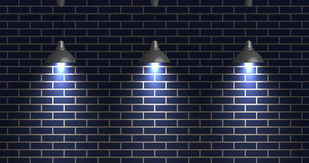 Dark brick wall illuminated by lamps, vector illustration.のイラスト素材