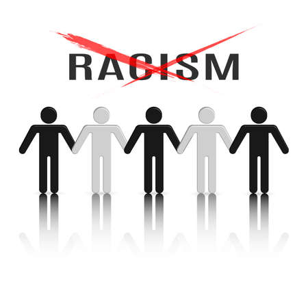 Set of stick figures, racism concept. 3D style with mirror reflection, vector illustration.のイラスト素材