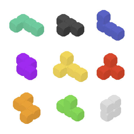 Children game cubes in different colors. Flat 3D isometric style, vector illustration.のイラスト素材