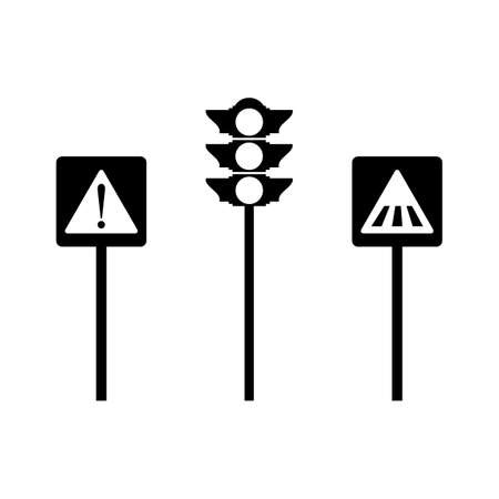 Set of road signs isolated on white background, flat vector illustration.のイラスト素材