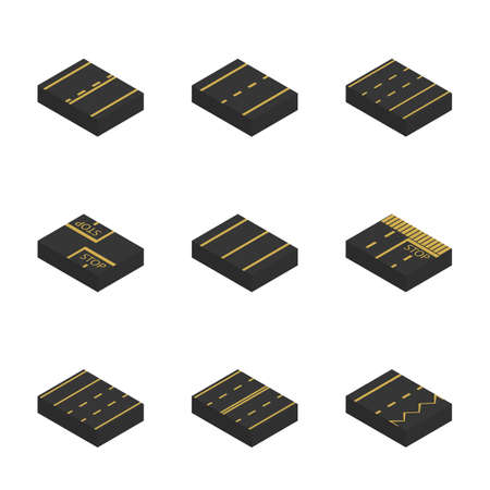 Fragment of a roadbed with markings. Flat 3D isometric style, vector illustration.のイラスト素材
