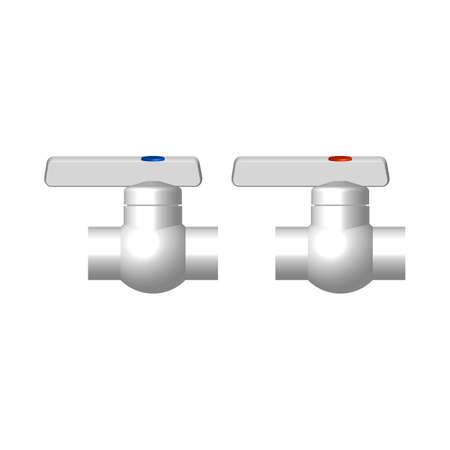 Plastic faucet for cold and hot water isolated on white background. Front view, vector illustration.のイラスト素材