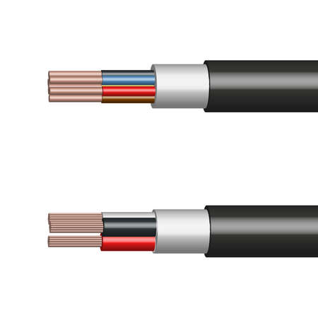 Round cable with insulated copper conductors. 3D style, vector illustration.のイラスト素材
