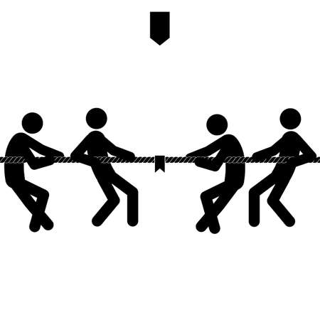 Set of stick figures tug of war on a white background. Flat style, vector illustration.のイラスト素材