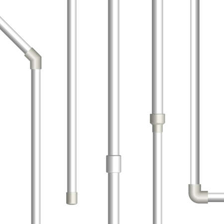 Various connections of plastic pipes. Front view, 3D vector illustration.のイラスト素材
