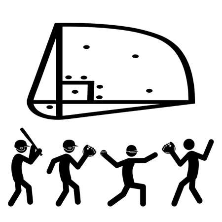 Set of stick figures playing baseball on a white background. Flat style, vector illustration.のイラスト素材