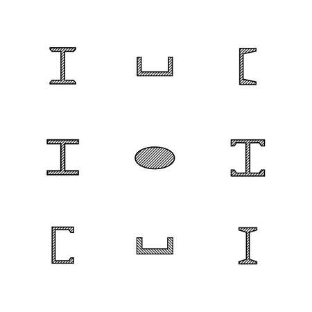 Steel beam, pipe and corner section isolated on white background. Flat style, vector illustration.のイラスト素材