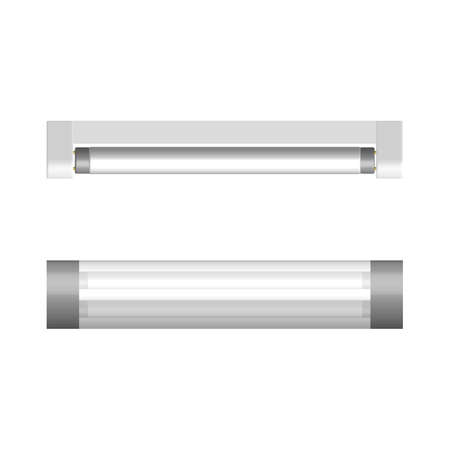 Set of photorealistic light-emitting diode and fluorescent light bulbs. Elements for the design of electrical components. 3D vector illustration.のイラスト素材